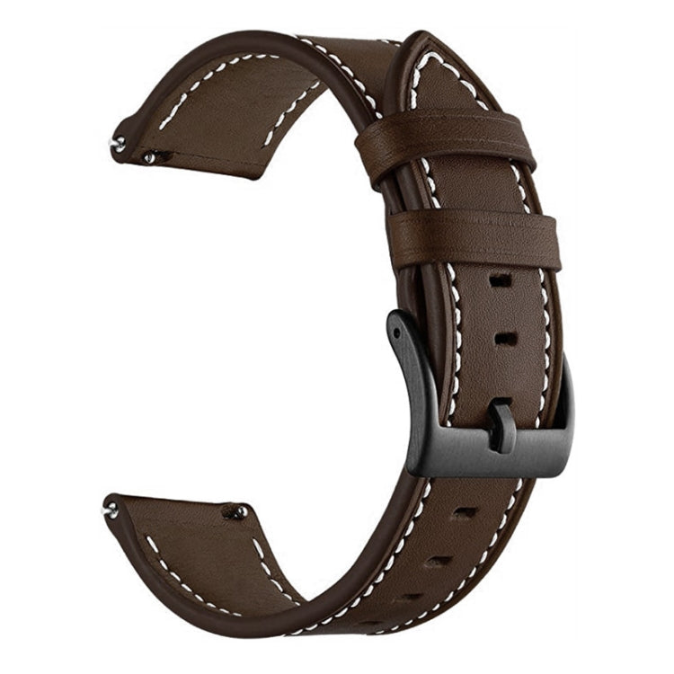 For Garmin Venu / SQ / SQ2 / Venu 2 Plus Stitching Black Buckle Genuine Leather Watch Band(Coffee) - Watch Bands by PMC Jewellery | Online Shopping South Africa | PMC Jewellery