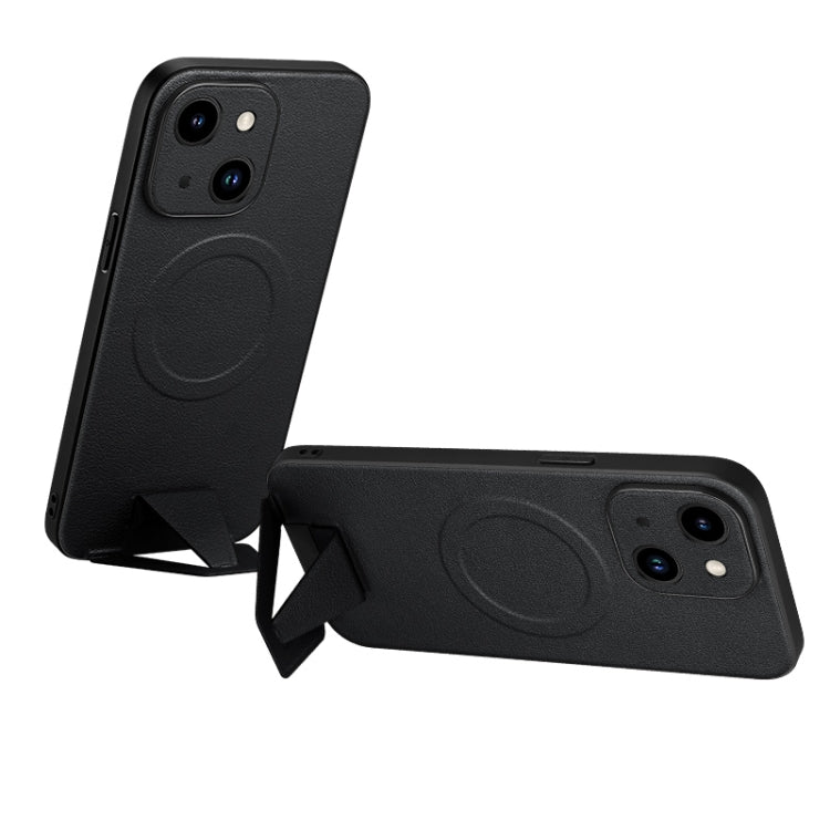 For iPhone 14 Plus SULADA Folding Holder Lambskin Texture MagSafe Phone Case(Black) - iPhone 14 Plus Cases by SULADA | Online Shopping South Africa | PMC TechLife