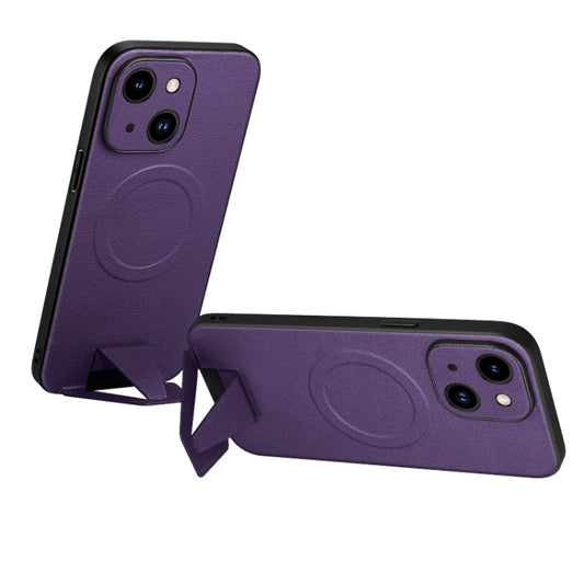 For iPhone 14 Plus SULADA Folding Holder Lambskin Texture MagSafe Phone Case(Purple) - iPhone 14 Plus Cases by SULADA | Online Shopping South Africa | PMC Jewellery