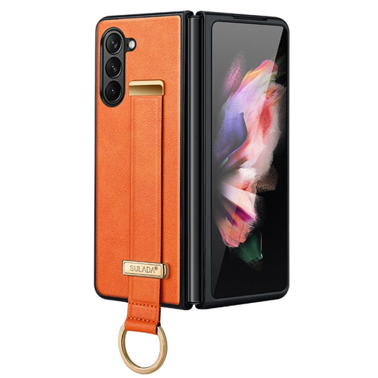 For Samsung Galaxy Z Fold5 SULADA PC + Leather Texture Skin Feel Shockproof Phone Case(Orange) - Galaxy Z Fold5 Cases by SULADA | Online Shopping South Africa | PMC Jewellery