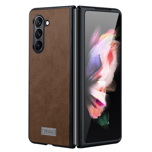 For Samsung Galaxy Z Fold5 SULADA Shockproof TPU + Handmade Leather Phone Case(Brown) - Galaxy Z Fold5 Cases by SULADA | Online Shopping South Africa | PMC Jewellery