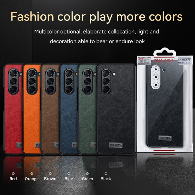 For Samsung Galaxy Z Fold5 SULADA Shockproof TPU + Handmade Leather Phone Case(Brown) - Galaxy Z Fold5 Cases by SULADA | Online Shopping South Africa | PMC TechLife | Buy Now Pay Later Mobicred