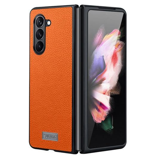 For Samsung Galaxy Z Fold5 SULADA Shockproof TPU + Litchi Texture Leather Phone Case(Orange) - Galaxy Z Fold5 Cases by SULADA | Online Shopping South Africa | PMC Jewellery