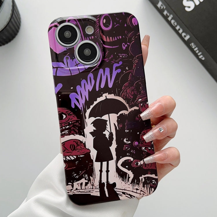 For iPhone 14 Plus Painted Pattern Precise Hole PC Phone Case(Black Purple Umbrella Boy) - iPhone 14 Plus Cases by PMC Jewellery | Online Shopping South Africa | PMC Jewellery