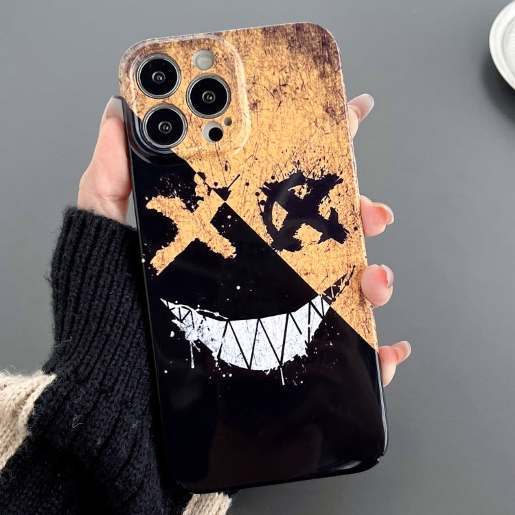 For iPhone 14 Pro Painted Pattern Precise Hole PC Phone Case(Black Yellow Smiling) - iPhone 14 Pro Cases by PMC TechLife | Online Shopping South Africa | PMC TechLife