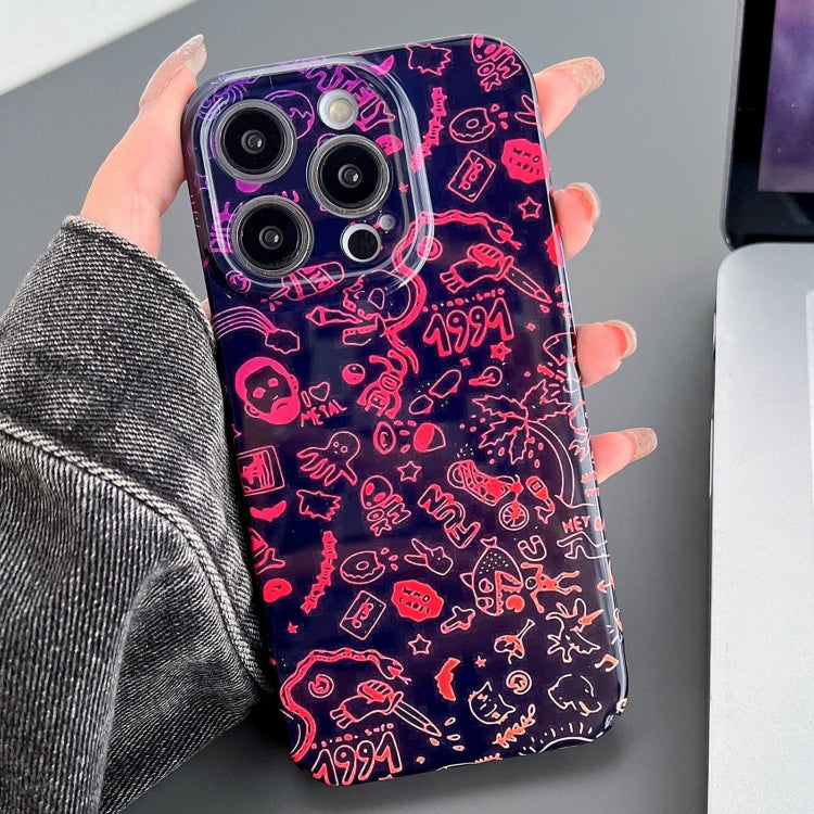 For iPhone 15 Pro Painted Pattern Precise Hole PC Phone Case(Black Red Graffiti) - iPhone 15 Pro Cases by PMC TechLife | Online Shopping South Africa | PMC TechLife