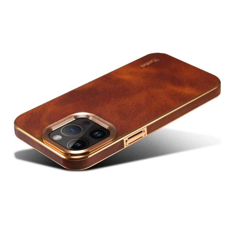 For iPhone 14 Plus Denior Oil Wax Cowhide Plating Phone Case(Brown) - iPhone 14 Plus Cases by Denior | Online Shopping South Africa | PMC Jewellery