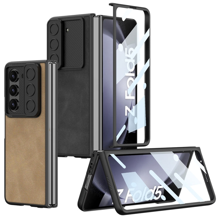 For Samsung Galaxy Z Fold5 GKK Integrated Ultra-thin Sliding Camshield Plain Leather Phone Case(Brown) - Galaxy Z Fold5 Cases by GKK | Online Shopping South Africa | PMC Jewellery