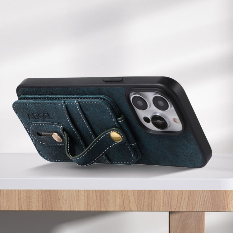 For iPhone 15 Pro ABEEL Litchi Texture Card Bag PU Phone Case(Blue) - free shipping - PMC TechLife - Order now!
