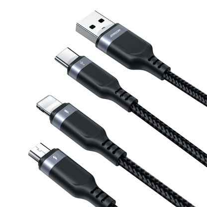 JOYROOM A18 3.5A USB to 8 Pin+USB-C/Type-C+Micro USB 3 in 1 Data Cable, Length:1.2m(Black) - Multifunction Cable by JOYROOM | Online Shopping South Africa | PMC Jewellery