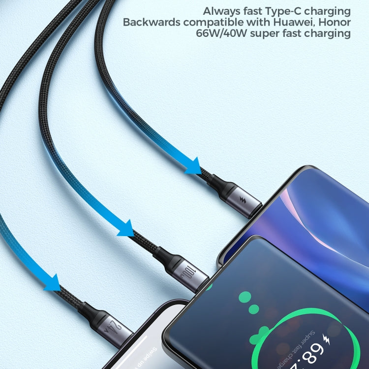 JOYROOM A21 100W USB to 8 Pin+Type-C+Micro USB 3 in 1 Charging Cable, Length: 1.2m(Black) - Multifunction Cable by JOYROOM | Online Shopping South Africa | PMC Jewellery
