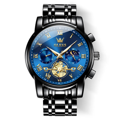 OLEVS 2859 Men Multifunctional Luminous Waterproof Quartz Watch(Black + Blue) - Metal Strap Watches by OLEVS | Online Shopping South Africa | PMC Jewellery