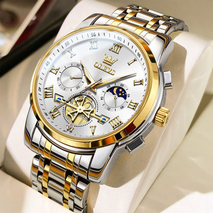 OLEVS 2859 Men Multifunctional Luminous Waterproof Quartz Watch(White + Gold) - Metal Strap Watches by OLEVS | Online Shopping South Africa | PMC Jewellery