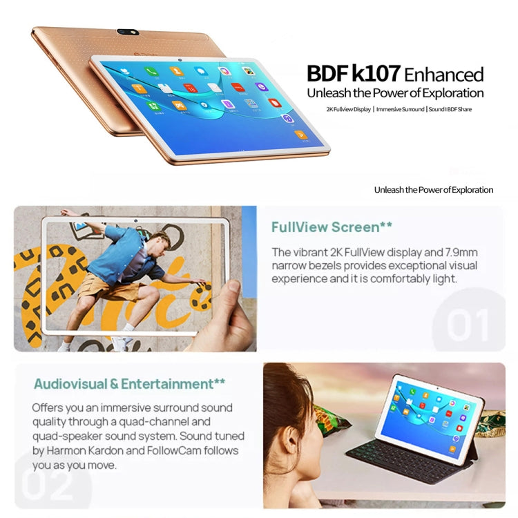 BDF K107 3G Phone Call Tablet PC 10.1 inch, 2GB+32GB, Android 9.0 MTK6735 Quad Core, Support Dual SIM, EU Plug(Gold) - BDF by BDF | Online Shopping South Africa | PMC Jewellery | Buy Now Pay Later Mobicred