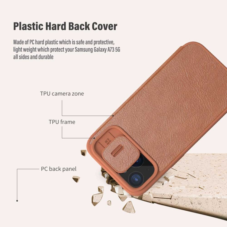 For iPhone 15 NILLKIN QIN Series Pro Sliding Camera Cover Design Leather Phone Case(Brown) - iPhone 15 Cases by NILLKIN | Online Shopping South Africa | PMC Jewellery