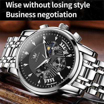 OLEVS 2892 Men Multifunctional Business Waterproof Quartz Watch(Black + Silver) - Metal Strap Watches by OLEVS | Online Shopping South Africa | PMC Jewellery