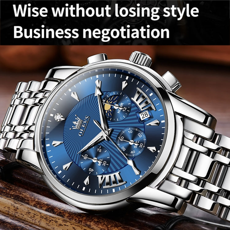 OLEVS 2892 Men Multifunctional Business Waterproof Quartz Watch(Blue + Silver) - Metal Strap Watches by OLEVS | Online Shopping South Africa | PMC Jewellery | Buy Now Pay Later Mobicred