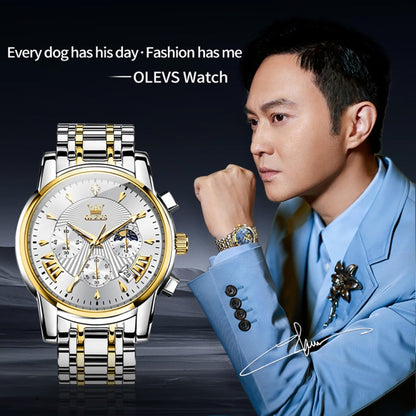 OLEVS 2892 Men Multifunctional Business Waterproof Quartz Watch(White + Gold) - Metal Strap Watches by OLEVS | Online Shopping South Africa | PMC Jewellery | Buy Now Pay Later Mobicred