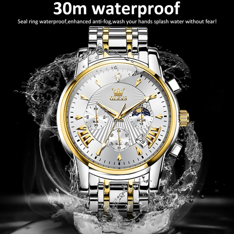 OLEVS 2892 Men Multifunctional Business Waterproof Quartz Watch(White + Gold) - Metal Strap Watches by OLEVS | Online Shopping South Africa | PMC Jewellery | Buy Now Pay Later Mobicred