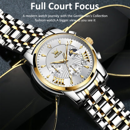 OLEVS 2892 Men Multifunctional Business Waterproof Quartz Watch(White + Gold) - Metal Strap Watches by OLEVS | Online Shopping South Africa | PMC Jewellery | Buy Now Pay Later Mobicred