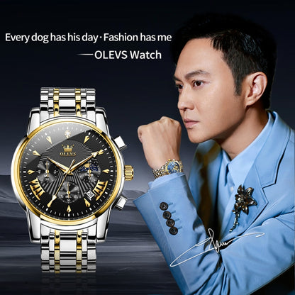 OLEVS 2892 Men Multifunctional Business Waterproof Quartz Watch(Black + Gold) - Metal Strap Watches by OLEVS | Online Shopping South Africa | PMC Jewellery