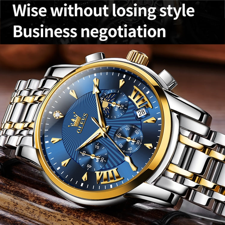 OLEVS 2892 Men Multifunctional Business Waterproof Quartz Watch(Blue + Gold) - Metal Strap Watches by OLEVS | Online Shopping South Africa | PMC Jewellery