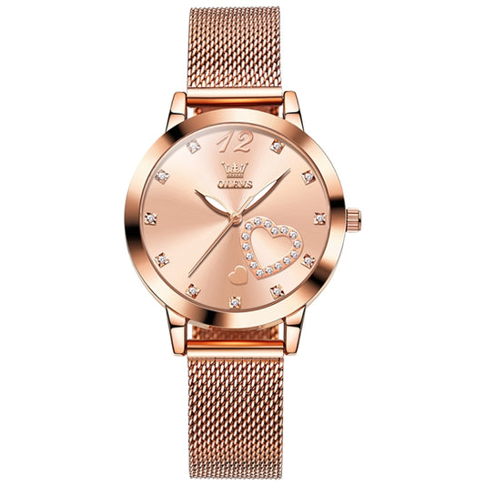 OLEVS 5189 Women Heart Shape Waterproof Quartz Watch(Rose Gold) - Metal Strap Watches by OLEVS | Online Shopping South Africa | PMC Jewellery | Buy Now Pay Later Mobicred