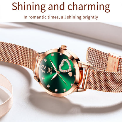 OLEVS 5189 Women Heart Shape Waterproof Quartz Watch(Green) - Metal Strap Watches by OLEVS | Online Shopping South Africa | PMC Jewellery