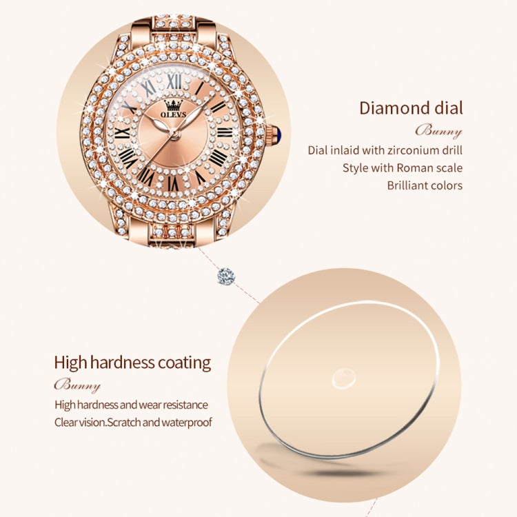 OLEVS 9943 Women Diamond Waterproof Quartz Watch(Rose Gold Roman) - Metal Strap Watches by OLEVS | Online Shopping South Africa | PMC Jewellery