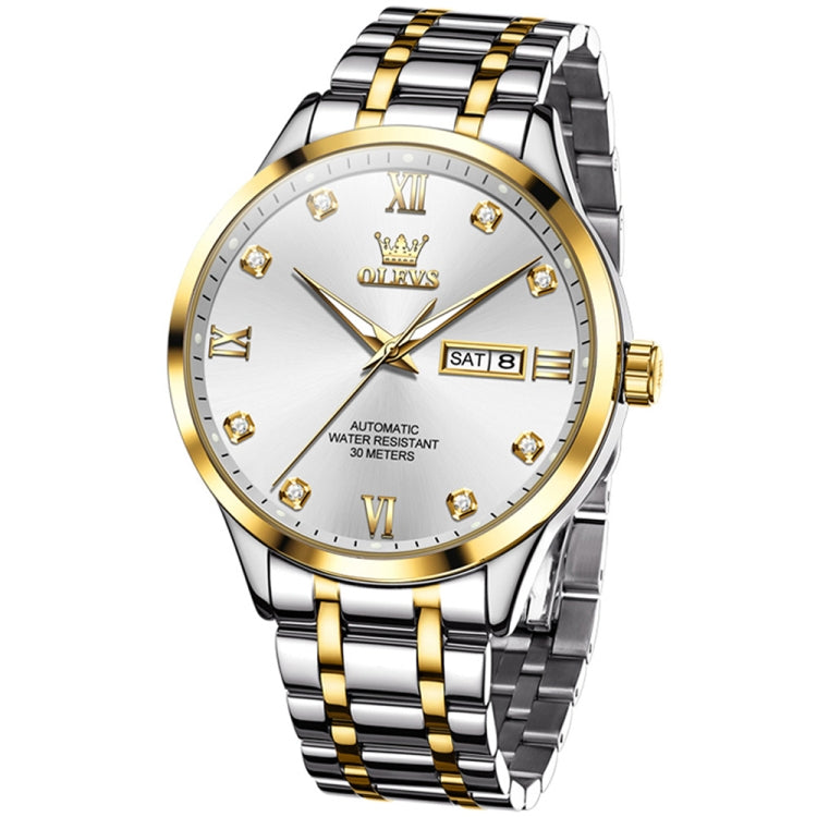 OLEVS 9946 Men Diamond Roman Scale Waterproof Quartz Watch(White + Gold) - Metal Strap Watches by OLEVS | Online Shopping South Africa | PMC Jewellery | Buy Now Pay Later Mobicred