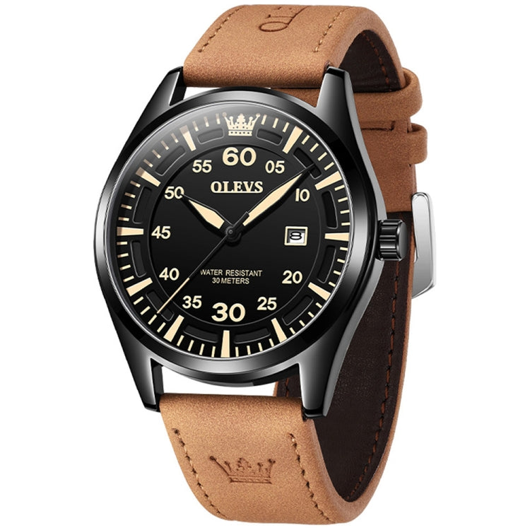 OLEVS 9962 Men Multifunctional Waterproof Quartz Watch(Gold + Brown) - Leather Strap Watches by OLEVS | Online Shopping South Africa | PMC Jewellery