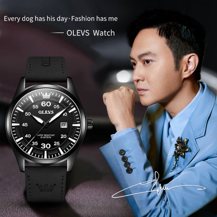 OLEVS 9962 Men Multifunctional Waterproof Quartz Watch(Silver + Black) - Leather Strap Watches by OLEVS | Online Shopping South Africa | PMC Jewellery