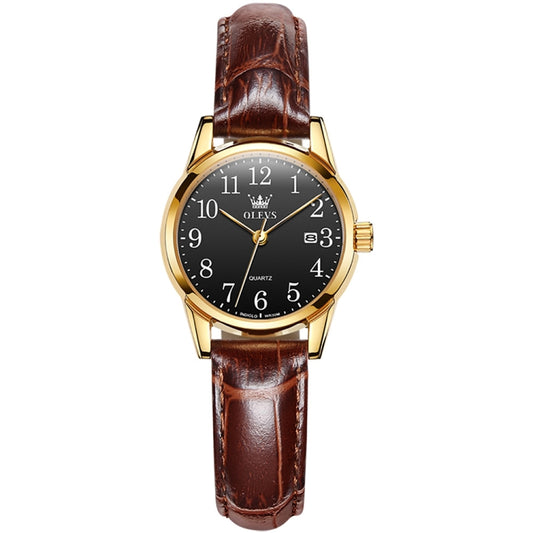 OLEVS 5566 Women Simple Single Calendar Waterproof Quartz Watch(Black) - Leather Strap Watches by OLEVS | Online Shopping South Africa | PMC Jewellery