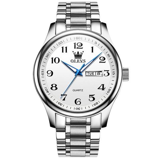 OLEVS 5567 Men Steel Strap Waterproof Quartz Watch(White + Silver) - Metal Strap Watches by OLEVS | Online Shopping South Africa | PMC Jewellery | Buy Now Pay Later Mobicred