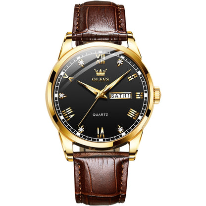 OLEVS 6896 Men Multifunctional Luminous Waterproof Quartz Watch(Black) - Leather Strap Watches by OLEVS | Online Shopping South Africa | PMC Jewellery