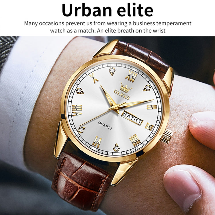 OLEVS 6896 Men Multifunctional Luminous Waterproof Quartz Watch(White) - Leather Strap Watches by OLEVS | Online Shopping South Africa | PMC Jewellery