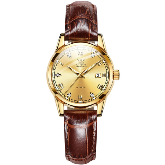 OLEVS 6896 Women Multifunctional Luminous Waterproof Quartz Watch(Gold) - Leather Strap Watches by OLEVS | Online Shopping South Africa | PMC Jewellery | Buy Now Pay Later Mobicred