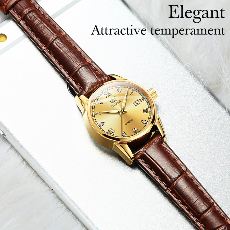 OLEVS 6896 Women Multifunctional Luminous Waterproof Quartz Watch(Gold) - Leather Strap Watches by OLEVS | Online Shopping South Africa | PMC Jewellery