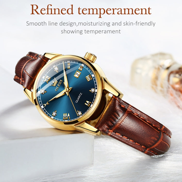 OLEVS 6896 Women Multifunctional Luminous Waterproof Quartz Watch(Blue) - Leather Strap Watches by OLEVS | Online Shopping South Africa | PMC Jewellery