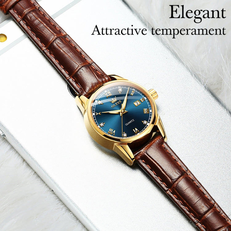 OLEVS 6896 Women Multifunctional Luminous Waterproof Quartz Watch(Blue) - Leather Strap Watches by OLEVS | Online Shopping South Africa | PMC Jewellery