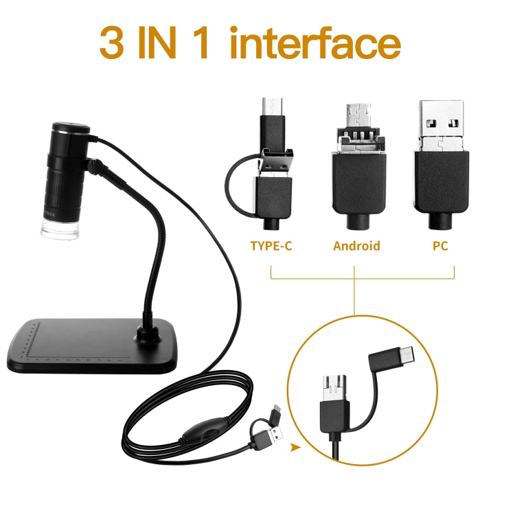 AN104 1000X 3 in 1 Digital Microscope with Helical Tube Bracket - Digital Microscope by PMC TechLife | Online Shopping South Africa | PMC TechLife | Buy Now Pay Later Mobicred