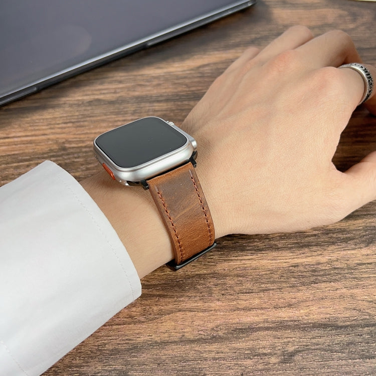 For Apple Watch SE 2023 44mm Retro Texture Leather Watch Band(Black) - Watch Bands by PMC TechLife | Online Shopping South Africa | PMC TechLife