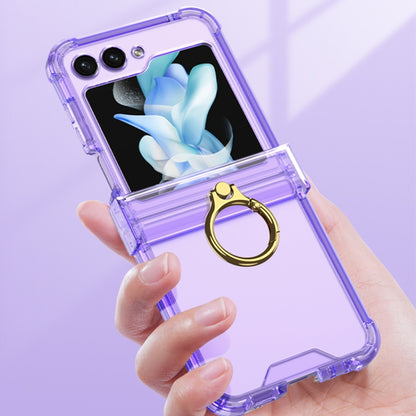 For Samsung Galaxy Z Flip5 Gkk Airbag Hinge Silicone Phone Case with Ring Holder & Tempered Film(Transparent Blue) - Galaxy Z Flip5 Cases by GKK | Online Shopping South Africa | PMC Jewellery