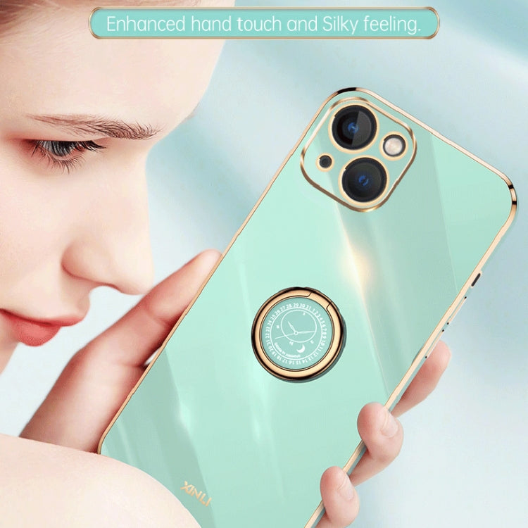 For iPhone 15 XINLI Straight Edge 6D Electroplate TPU Phone Case with Ring Holder(Pink) - free shipping - PMC TechLife - Order now!