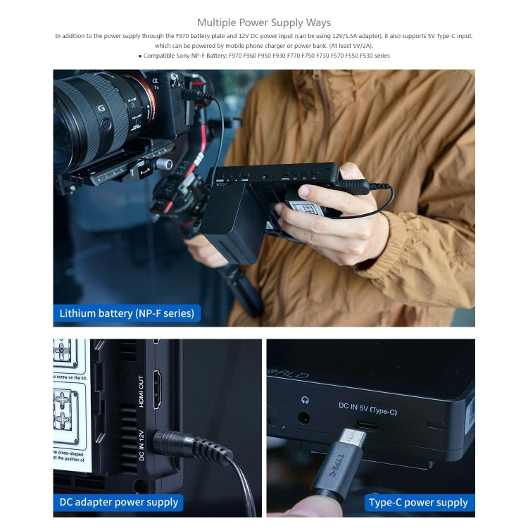 FEELWORLD F5 ProX 5.5 inch 1600nit High Bright Touch Screen DSLR Camera Field Monitor 4K HDMI F970 Install and Power Kit(Black) - free shipping - PMC TechLife - Order now!