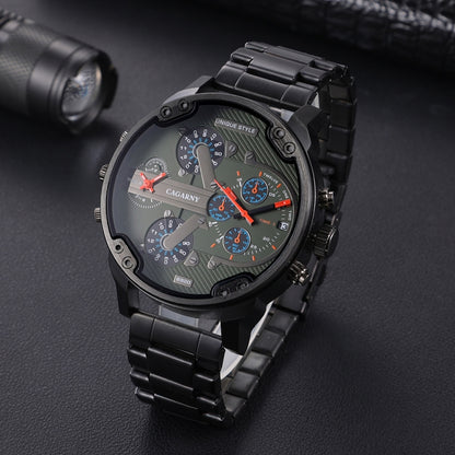 CAGARNY 6820 Men Dual Movement Green Face Steel Strap Quartz Watch(Black) - Metal Strap Watches by CAGARNY | Online Shopping South Africa | PMC Jewellery | Buy Now Pay Later Mobicred