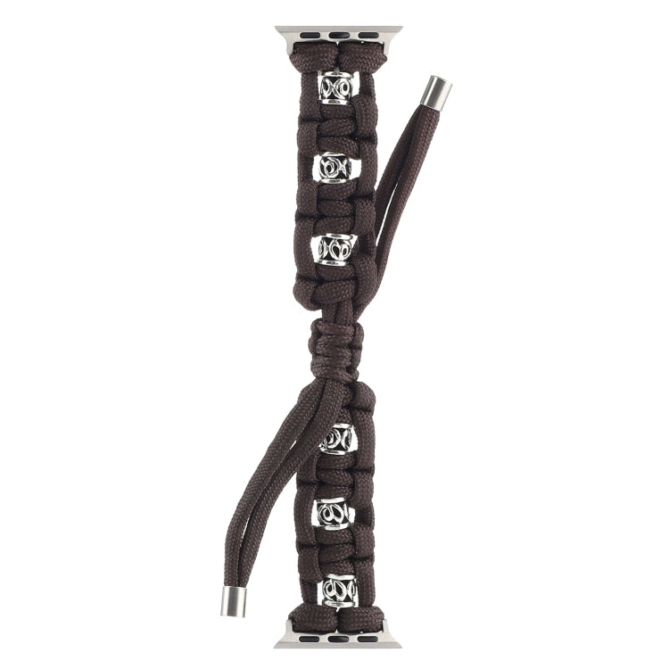 For Apple Watch Ultra 2 49mm Silk Silver Beads Braided Watch Band(Coffee) - Watch Bands by PMC TechLife | Online Shopping South Africa | PMC TechLife