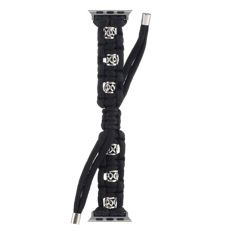 For Apple Watch Series 9 45mm Silk Silver Beads Braided Watch Band(Black) - Watch Bands by PMC TechLife | Online Shopping South Africa | PMC TechLife
