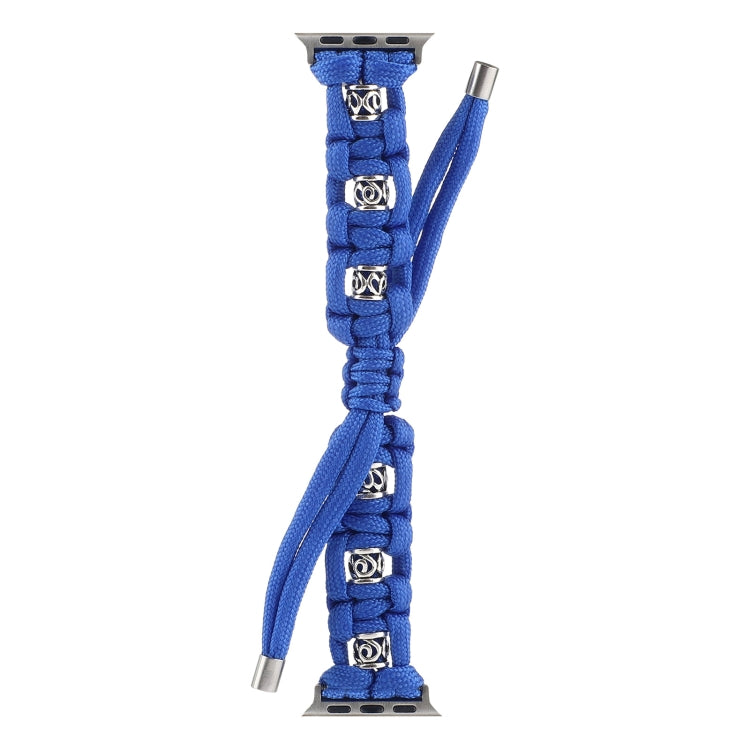 For Apple Watch Ultra 49mm Silk Silver Beads Braided Watch Band(Blue) - Watch Bands by PMC TechLife | Online Shopping South Africa | PMC TechLife