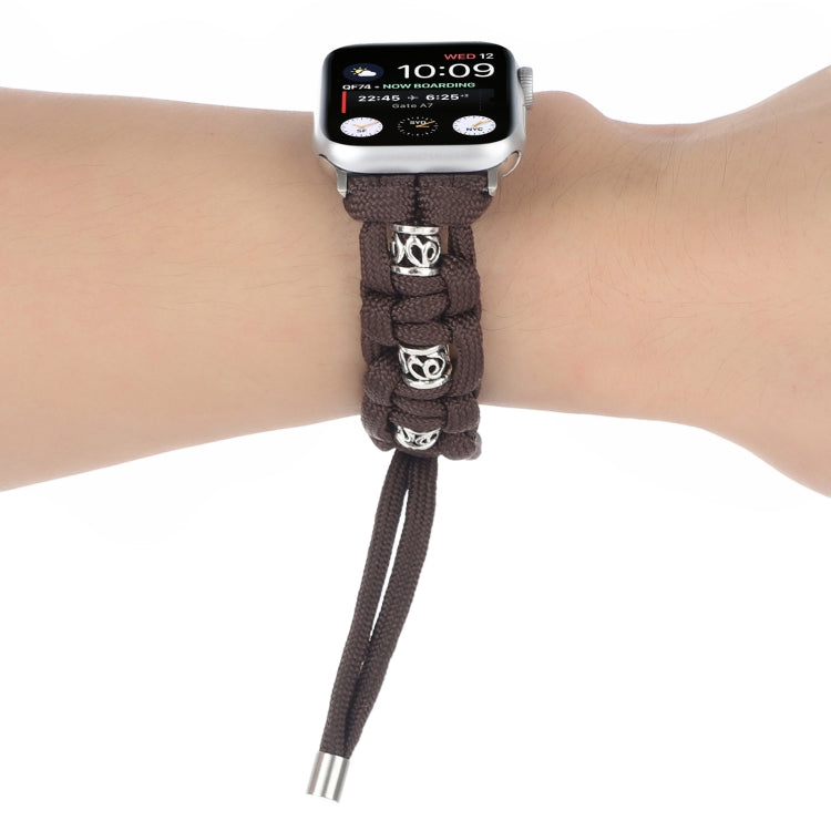 For Apple Watch Series 8 41mm Silk Silver Beads Braided Watch Band(Coffee) - Watch Bands by PMC TechLife | Online Shopping South Africa | PMC TechLife